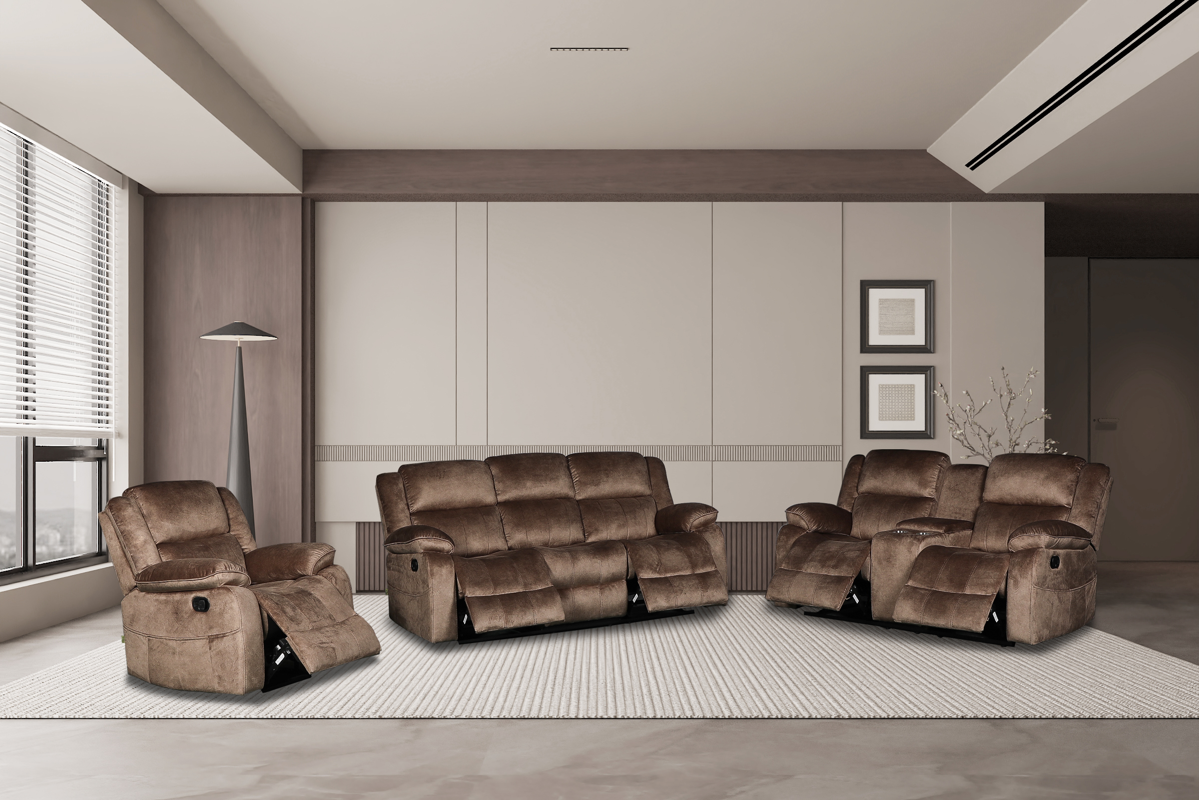 棕色002 Luna 6 Seater Recliner - Image 1