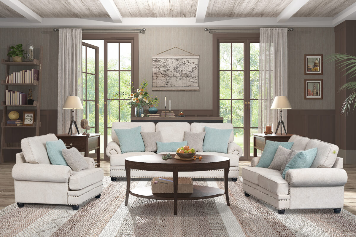 Modern sofa set in a stylish Kenyan living room – 3-seater recliner with coffee table and TV stand