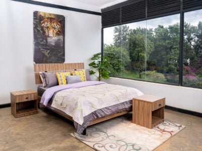 Modern king size bed with dresser and bedside table on sale at Victoria Homestore Kenya