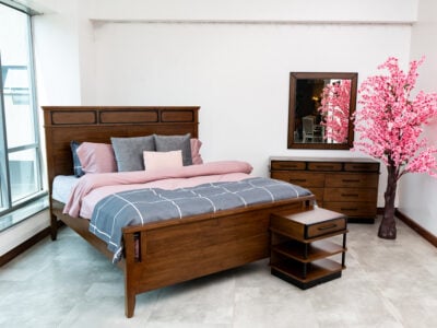 Georgina King Bed with tufted headboard in modern bedroom setting