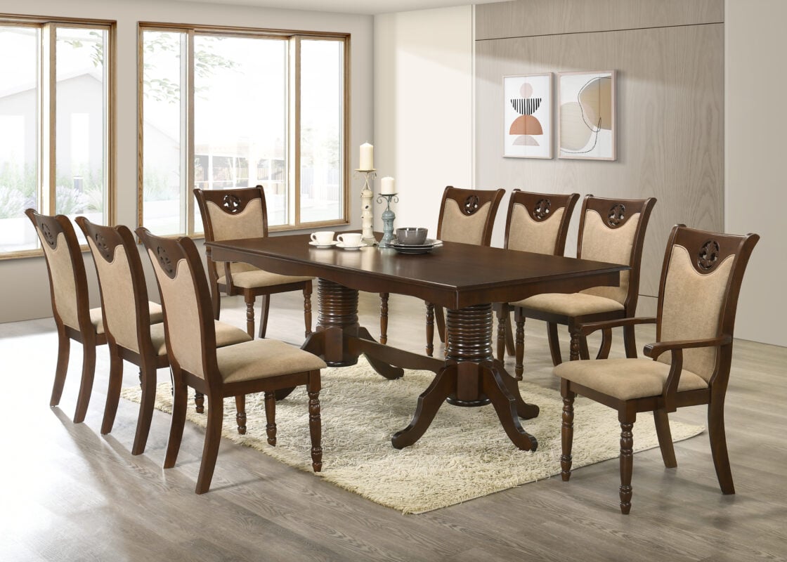 Fawnburg 8 Seater Wooden Dining Table with Fabric Chairs – Victoria Homestore Kenya
