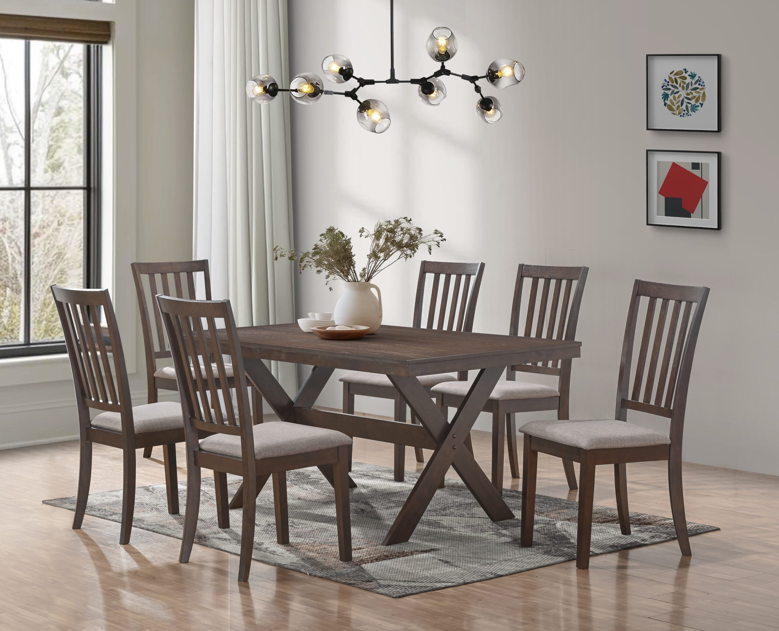 Valebrook Dining 1+6 Valebrook 6 Seater Wooden Dining Table with Fabric Seat Chairs – Victoria Homestore Kenya