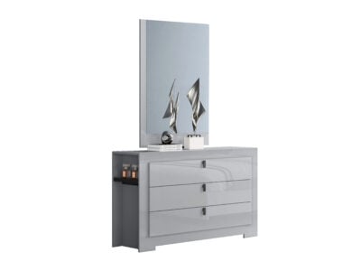 Hillcott Dresser with Mirror – 3 Drawer Upholstered Bedroom Dresser with Side Shelves – Victoria Homestore Kenya