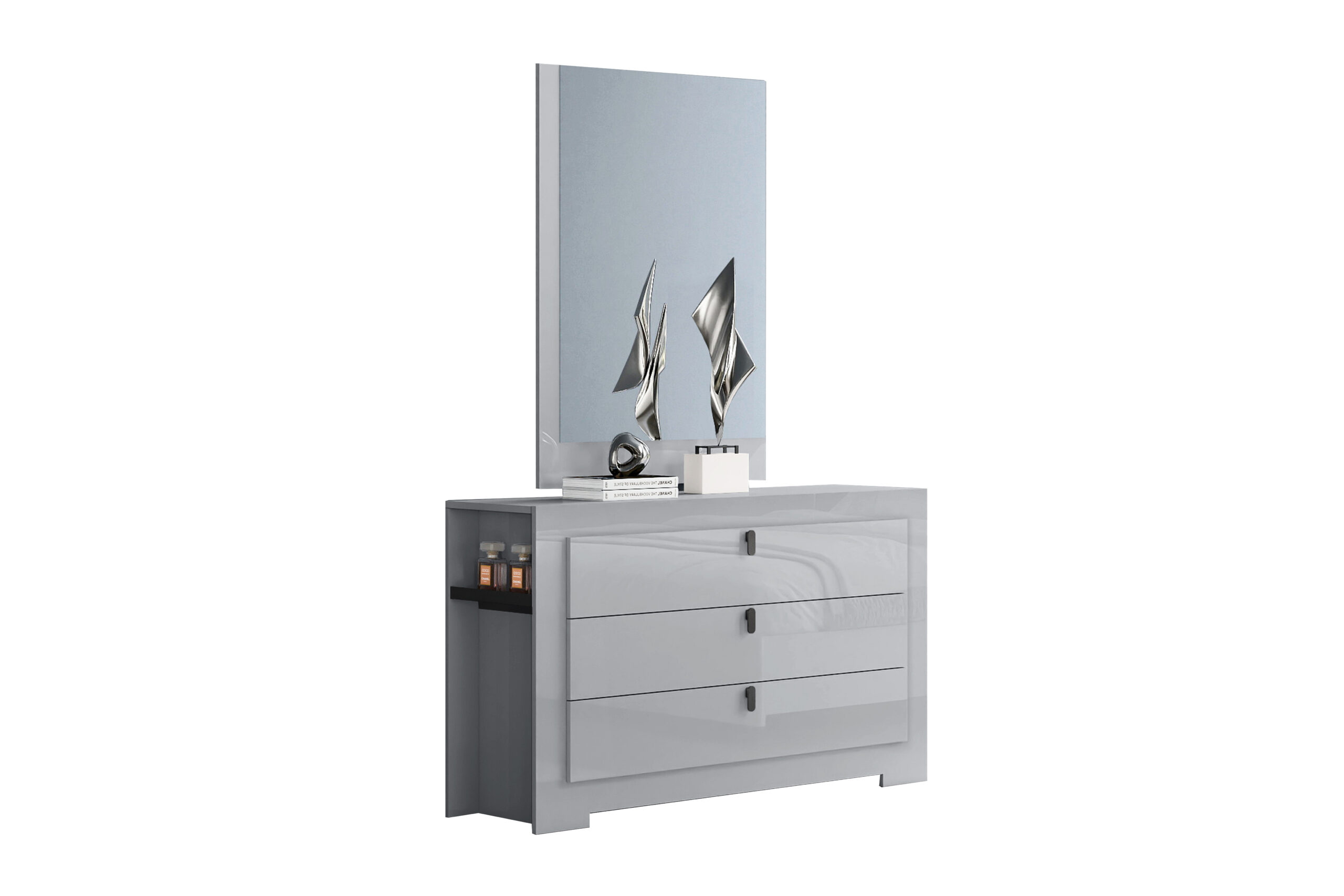 hillcol-dresser Hillcott Dresser with Mirror – 3 Drawer Upholstered Bedroom Dresser with Side Shelves – Victoria Homestore Kenya