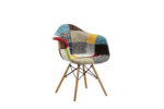 Rashee multicolour patchwork fabric breakout chair with wooden legs – Victoria Homestore Kenya