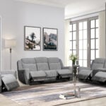 Opale 6 Seater Grey Recliner Sofa with cup holders and storage console