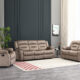 5 seater brown fabric recliner sofa set in living room setting with cushioned back and footrest