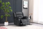 grey single seater recliner chair with soft fabric, cushioned seat and backrest for modern home relaxation