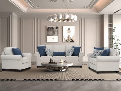 jemimah 6 seater sofa set with rolled arms and neutral fabric – elegant and durable sofa set in Kenya from Victoria Homestore