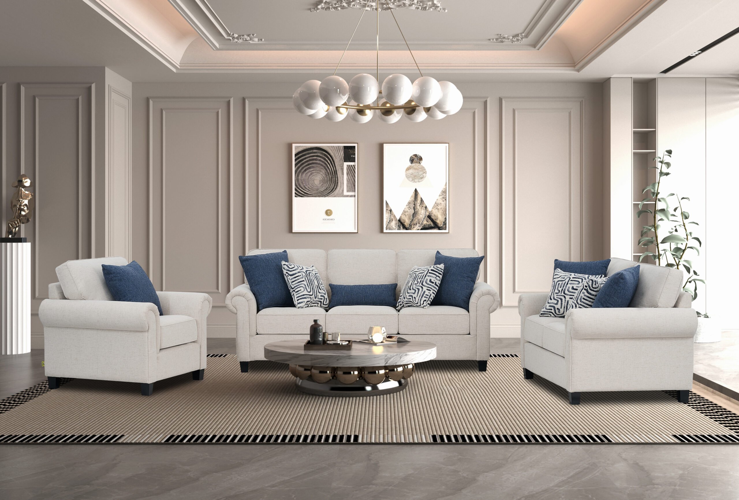 1 jemimah 6 seater sofa set with rolled arms and neutral fabric – elegant and durable sofa set in Kenya from Victoria Homestore