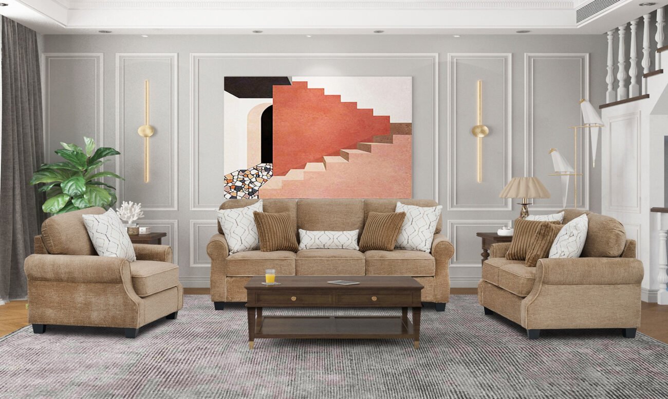 wander 6 seater sofa set with rolled arms and fabric cushions – modern sofa set in Kenya from Victoria Homestore