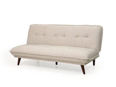 BRECKINGTON beige sofa bed with tufted design and wooden legs – modern convertible sofa bed in Kenya from Victoria Homestore
