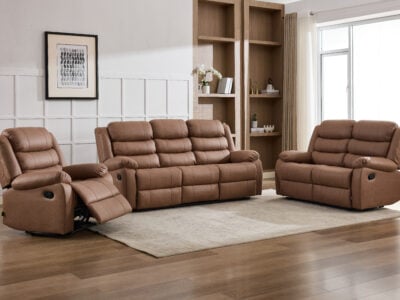 Rockwood 5-Seater Recliner Sofa Set (3+2) – luxury leather-look recliner with plush cushions in a modern Kenyan home.