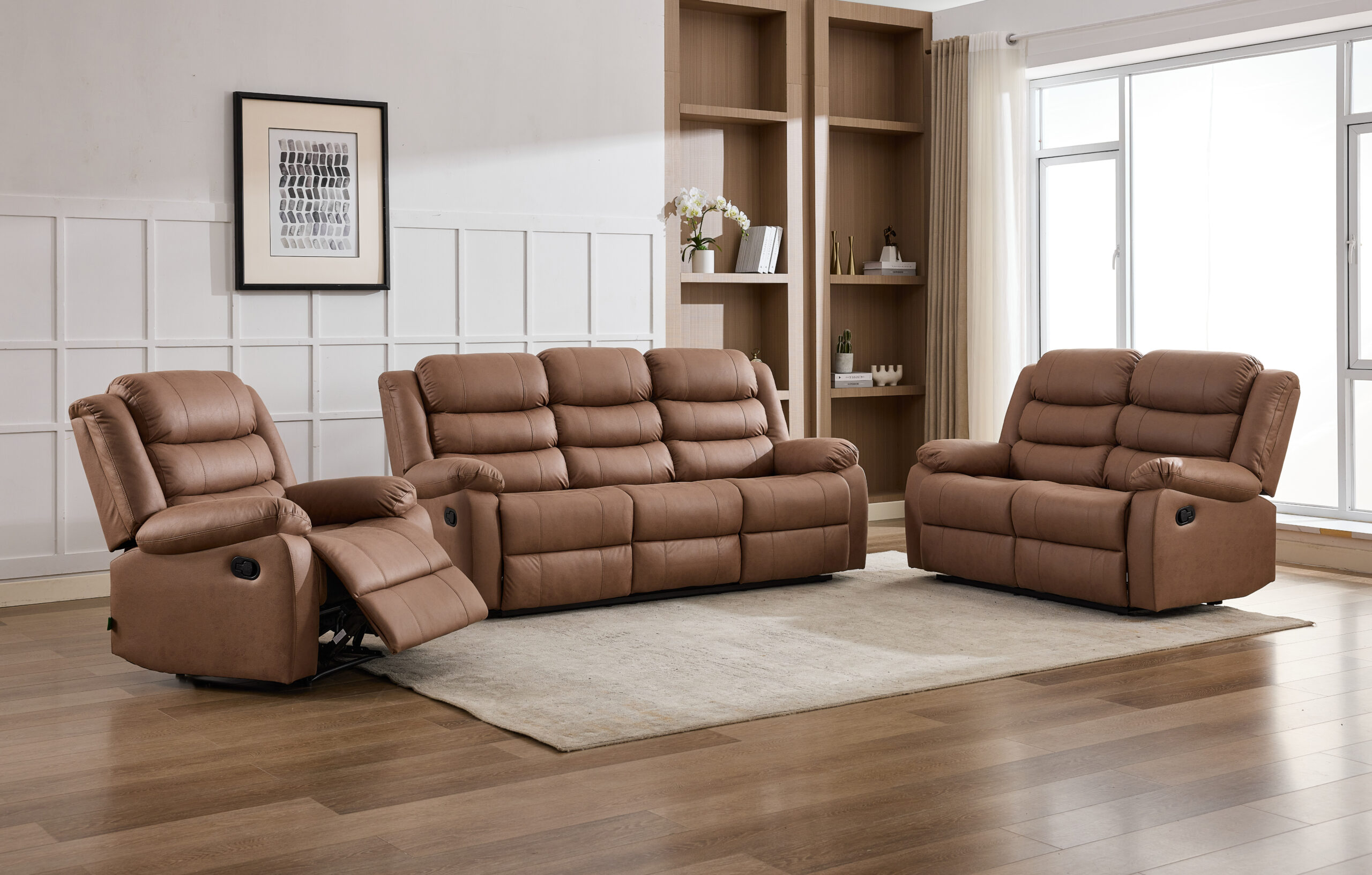 Rockwood AS9615 - JH026-00136-7 (2) Rockwood 5-Seater Recliner Sofa Set (3+2) – luxury leather-look recliner with plush cushions in a modern Kenyan home.