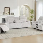 Casanova Grey 6 Seater Recliner Sofa Set in a modern living room, showing the 3+2+1 configuration with recliners extended.