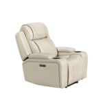 Mosswell single leather recliner with powered recline, motion headrest, speakers, and wireless charging