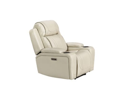 Mosswell single leather recliner with powered recline, motion headrest, speakers, and wireless charging