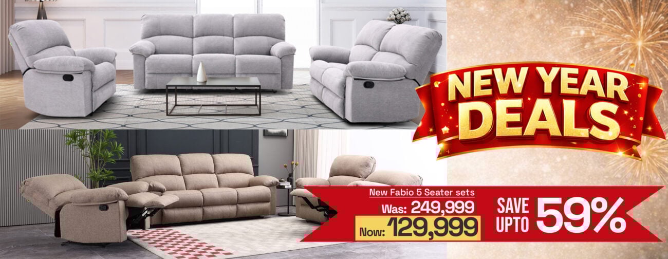 Modern living room furniture displayed during New Year deals at Victoria Homestore Kenya