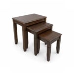 Contemporary walnut wooden nesting stools set with compact stackable design for modern living spaces