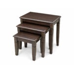 Modern dark oak wooden nesting stools set with compact stackable design for small spaces