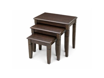 Modern dark oak wooden nesting stools set with compact stackable design for small spaces