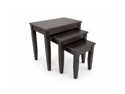 Premium espresso wooden nesting stools set with stackable space-saving design