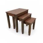 Minimalist light walnut wooden nesting stools set with stackable space-saving design