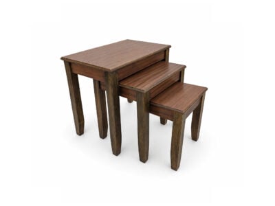 Minimalist light walnut wooden nesting stools set with stackable space-saving design