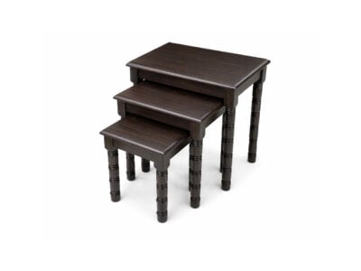 Classic dark walnut wooden nesting stools set with stacked design for space-saving use