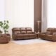 Aura brown 6 seater recliner sofa set with 3 seater, 2 seater, and single recliner chair in a modern living room