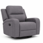 Monarch grey fabric single recliner chair with padded armrests, cushioned headrest, and reclining function