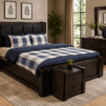 Caracas mahogany king size bed with upholstered headboard and premium wooden finish
