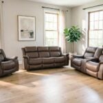 Infinity 6 seater brown leather recliner sofa set with 3 seater, 2 seater and single recliner chair