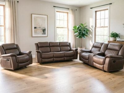 Infinity 6 seater brown leather recliner sofa set with 3 seater, 2 seater and single recliner chair