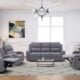 Monarch grey fabric 6 seater recliner sofa set with 3 seater, 2 seater, and single recliner chair in a contemporary living room