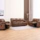 Oasis taupe fabric 6 seater recliner sofa set with 3 seater, 2 seater, and single recliner chair