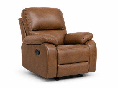 Oasis taupe fabric single recliner chair with padded armrests, supportive backrest, and reclining function
