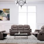 Zurich taupe fabric 6 seater recliner sofa set with 3 seater, 2 seater, and single recliner chair