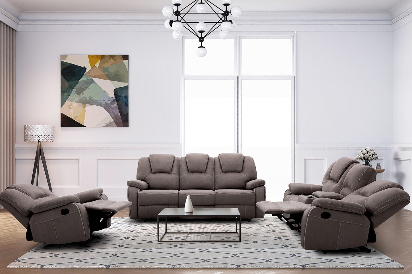 zurich set Zurich taupe fabric 6 seater recliner sofa set with 3 seater, 2 seater, and single recliner chair