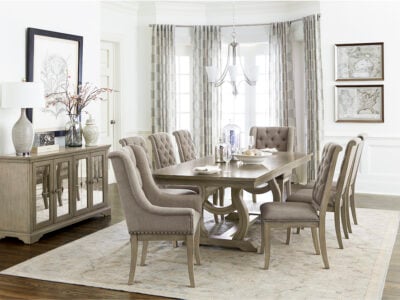 Ashford Grace 8 seater wooden dining table with eight upholstered tufted fabric dining chairs