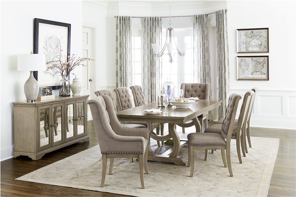 5442-96 Ashford Grace Ashford Grace 8 seater wooden dining table with eight upholstered tufted fabric dining chairs