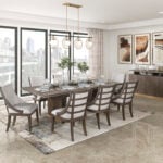 Hudson Luxe 8 seater wooden dining table with eight upholstered fabric dining chairs