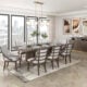 Hudson Luxe 8 seater wooden dining table with eight upholstered fabric dining chairs