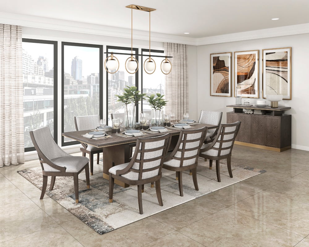 5933-96 Hudson Hudson Luxe 8 seater wooden dining table with eight upholstered fabric dining chairs