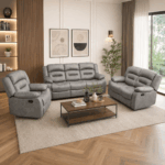 Follow 5 seater grey fabric recliner sofa set with 3 seater and 2 seater recliners