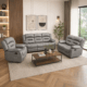 Follow 5 seater grey fabric recliner sofa set with 3 seater and 2 seater recliners