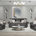 Nancy 6-seater Black Coffee sofa set with rolled arms in a modern living room