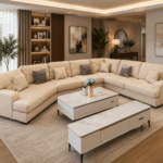 Sofia large cream corner sectional sofa in a modern living room