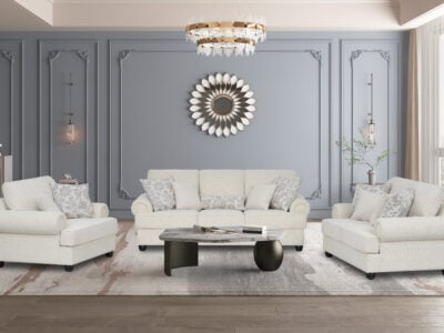 Luther 6 seater beige sofa set with three-seater sofa and two armchairs