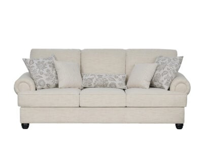 New Luther 3 seater beige sofa with rolled arms